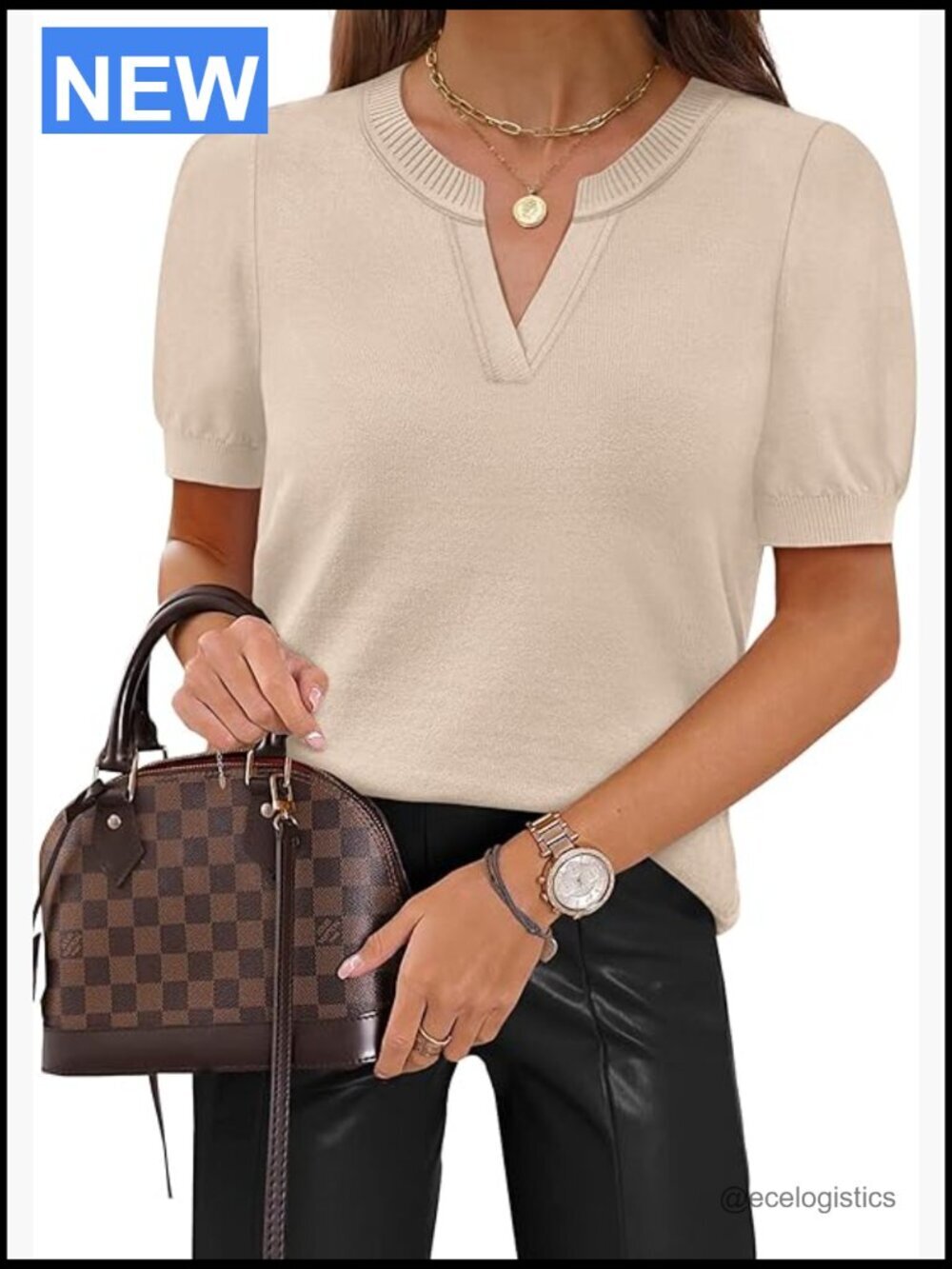 V Neck Short Sleeve Knit Sweater Business Casual Pullover